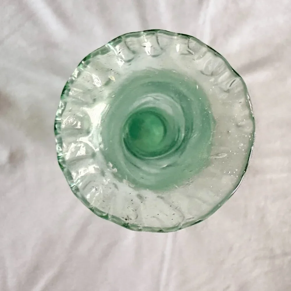 Handblown vintage  long stem fluted glass flower bud vase in light green